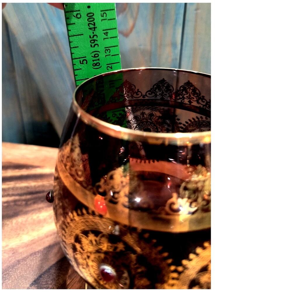693. Bohemian Brandy Snifter Gold Burgundy Jeweled - Picture 6 of 7